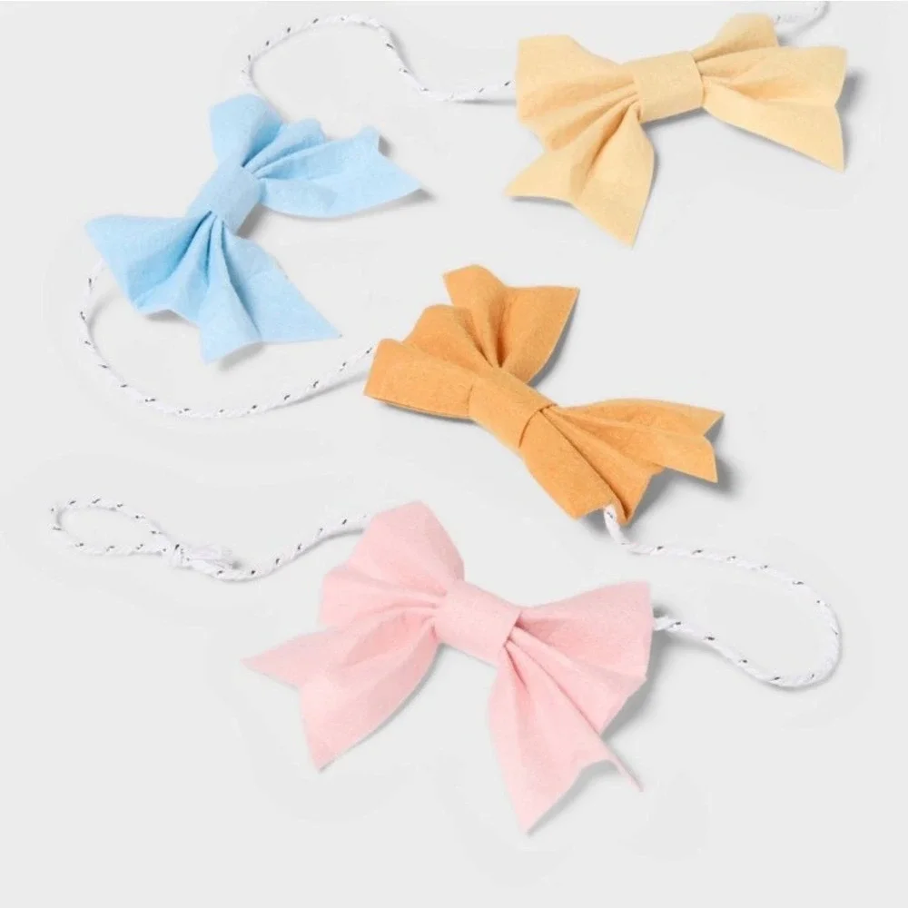 Spritz‎ Easter Pastel Bow Garland 5ft Multicolor Felt Bows Spring Party Decor